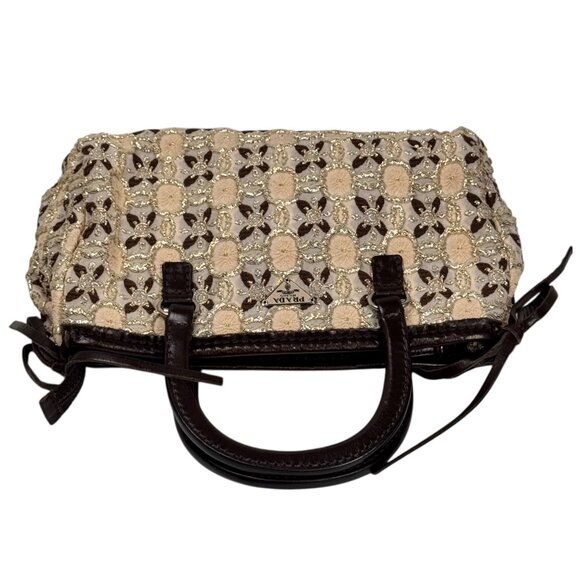 Vintage Prada Bow Cloquet Top Handle Bag Triangle Logo Metallic Evening Bag - Picture 6 of 15